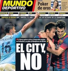 Reaction of Barcelona newspaper to them being drawn against Manchester City